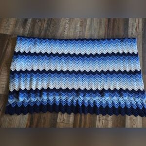 Blue Chevron Knit Afghan